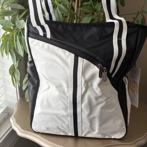 Spoengru Black and White Large Pickleball Tote with Shoe Compartment